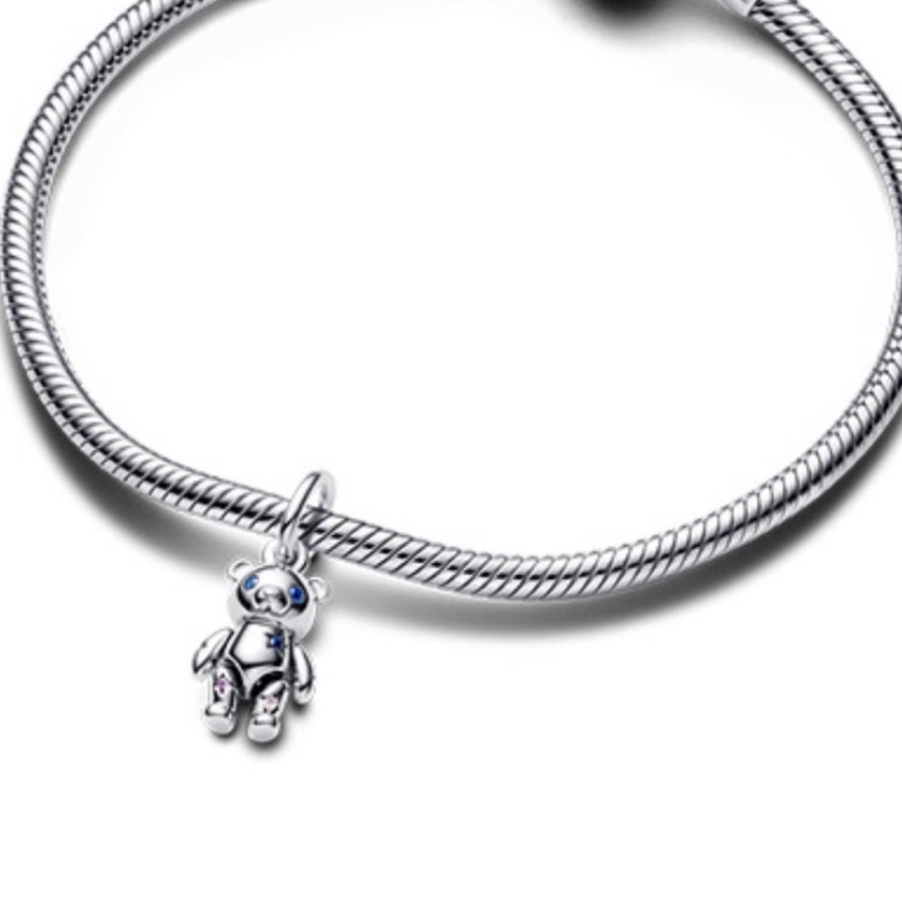 NWOT Moveable Teddy Bear Dangle Charm, Man-Made Crystals & Pink CZ Silver 925 - Picture 3 of 9